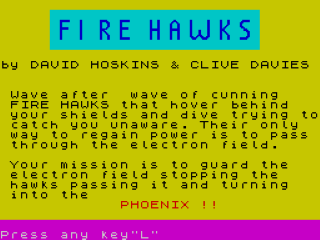 FireHawks title screen for ZX Spectrum